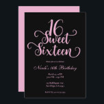 Sweet 16 Black & Bubblegum Pink Geburtstagsparty  Einladung<br><div class="desc">Passen Sie Ihre Veranstaltung an.</div>