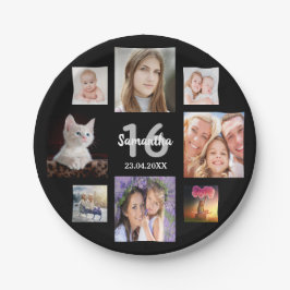Sweet 16 Black Foto Collage Pappteller