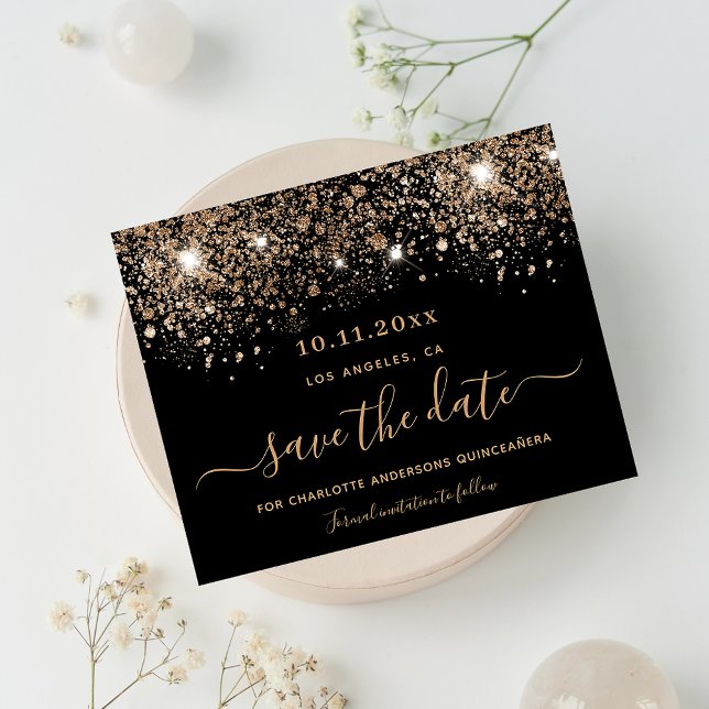 Sweet 16 Black Glitzer Haushalt Save the Date Flyer (Von Creator hochgeladen)