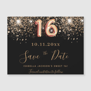 Sweet 16 Black Glitzer speichern den Datums-Magnet Magnetkarte