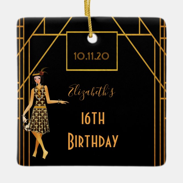 Sweet 16 black gold 1920 art Deko Keramikornament (Vorderseite)