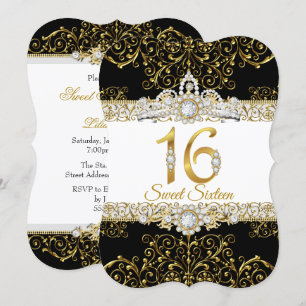 Sweet 16 Black Gold Diamond Glamour Geburtstag Einladung