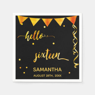 Sweet 16 black gold name Party Serviette
