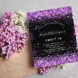 Sweet 16 Black lila Glitzer Haushaltsausschreibung Flyer<br><div class="desc">Bitte beachten Sie, dass diese Einladung auf Flyer Papier und sehr dünn ist. Umschläge sind nicht enthalten. Für dickere Einladungen (gleiche Gestaltung) besuchen Sie bitte unseren Shop. Eine moderne, stilvolle und glamouröse Einladung zu einer Sweet 16. Geburtstagsfeier. Ein schwarzer Hintergrund mit lila Imitaten Glitzer Staub. Der Name ist mit einem...</div>