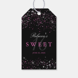Sweet 16 Black Pink Sparkle Glitzer Fevor Tags Geschenkanhänger