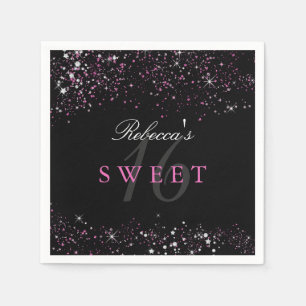Sweet 16 Black Pink Sparkle Glitzer Napkins Serviette
