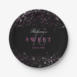 Sweet 16 Black Pink Sparkle Glitzer Paper Teller