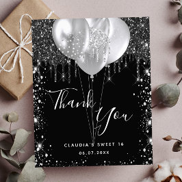 Sweet 16 Black Silber Glitzer Danke Budget Flyer