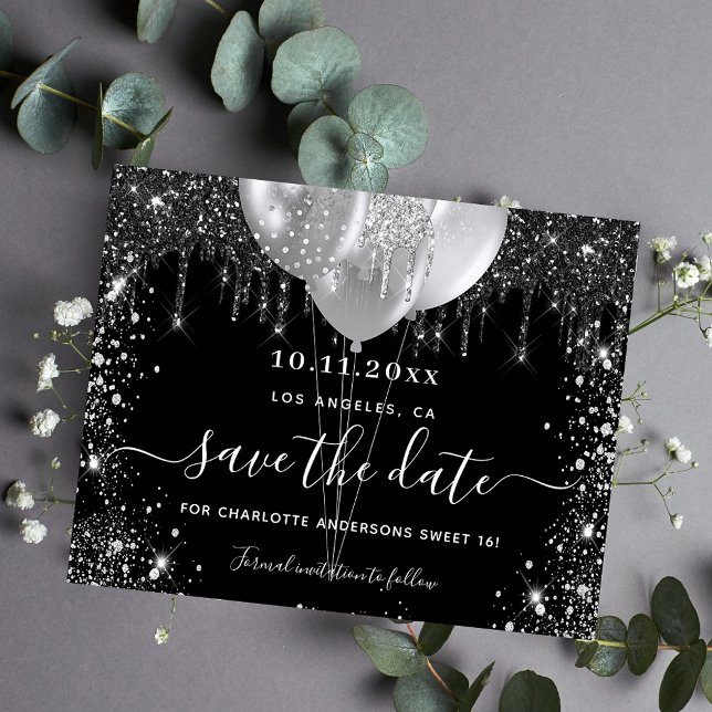 Sweet 16 Black-Silber-Haushalt Save the Date Flyer (Von Creator hochgeladen)