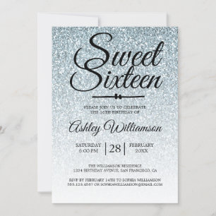 Sweet 16 Blassblauer Glitzer Ombre 16. Geburtstag Einladung