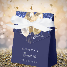 Sweet 16 blaue Goldballons der Marine danke Geschenkschachtel