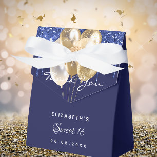 Sweet 16 blaue Goldballons der Marine danke Geschenkschachtel