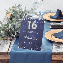 Sweet 16 blaue Silberstars heißen Party willkommen Sockelschild
