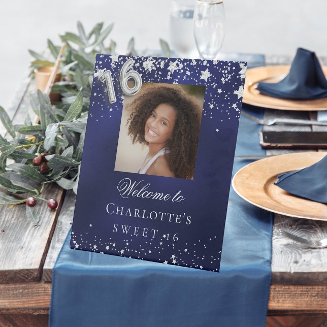 Sweet 16 blaue Sterne Foto Party Empfang Sockelschild (Von Creator hochgeladen)