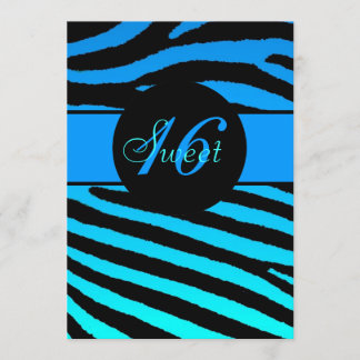 Sweet 16 blaue Zebrastreifen zum Geburtstag Einladung