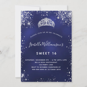 Sweet 16 blauen Glitzer Glitzern tiara Krone Einladung