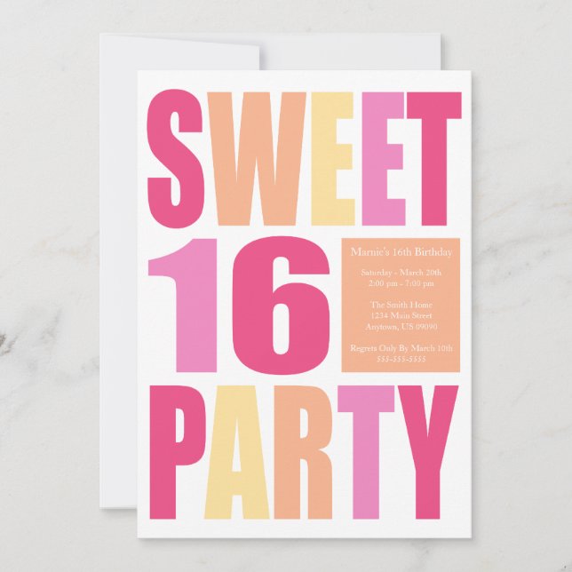 Sweet 16 Block Letter Birthday Party Einladungen (Vorderseite)