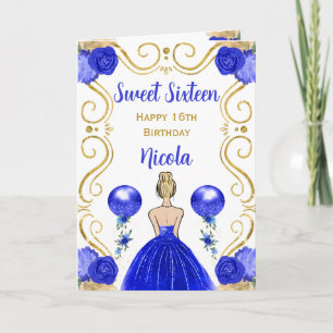 Sweet 16 Blonde Princess Blue Happy Birthday Karte