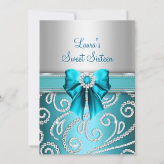 Sweet 16 Blue Bow & Sparkle Diamond Ankündigung