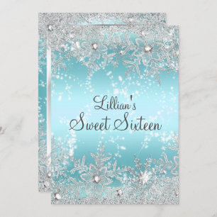Sweet 16 Blue Diamond Snowflake Winter Wonderland Einladung