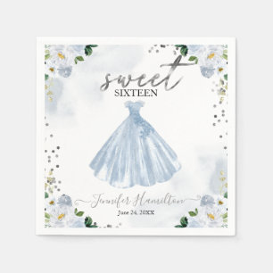Sweet 16 Blue Floral Dress Napkins Serviette