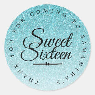 Sweet 16 Blue Glitzer Ombre Vielen Dank Individuel Runder Aufkleber