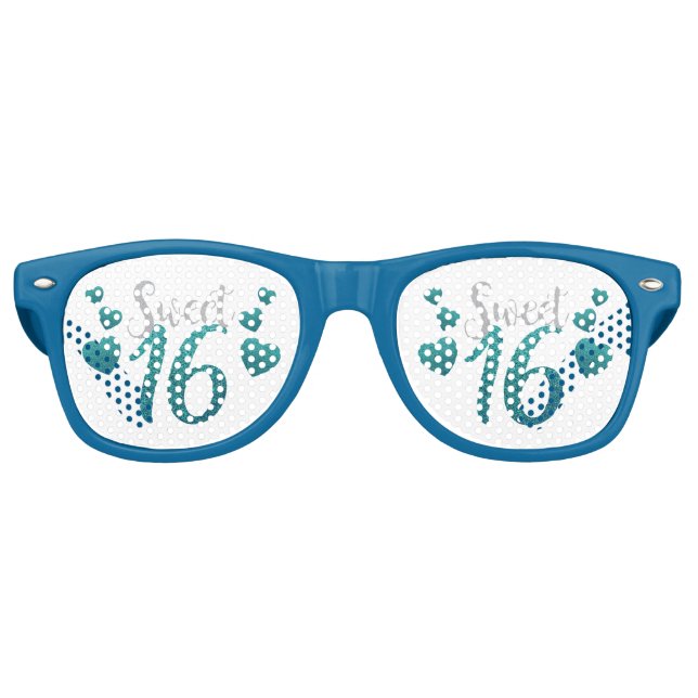 Sweet 16 Blue Hearts Partybrille (Vorderseite)