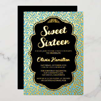 Sweet 16 Blue Leopard Foil Einladung