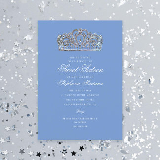 Sweet 16 Blue Princess Crown Milestone Geburtstag Einladung
