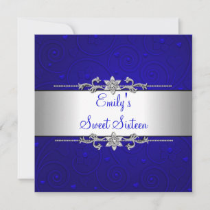 Sweet 16 Blue Silver Floral Liebe Geburtstagsparty Einladung