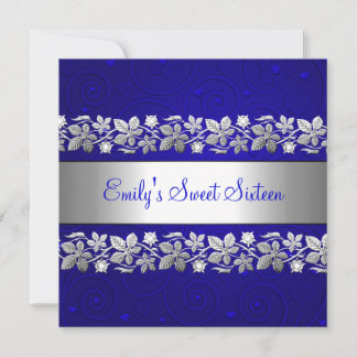 Sweet 16 Blue Silver Floral Liebe Geburtstagsparty Einladung