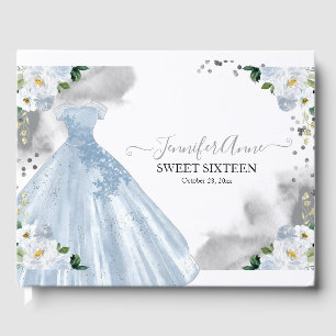 Sweet 16 Blue Watercolor Blume Dress Gästebuch