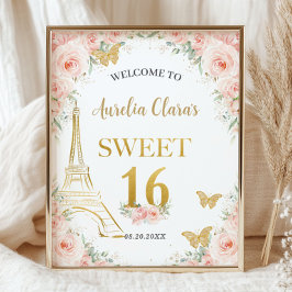 Sweet 16 Blush Floral Paris Eiffel Champagne Poster