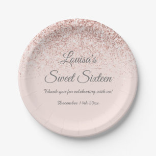 Sweet 16 Blush Glitzer Paper Birthday Party Teller