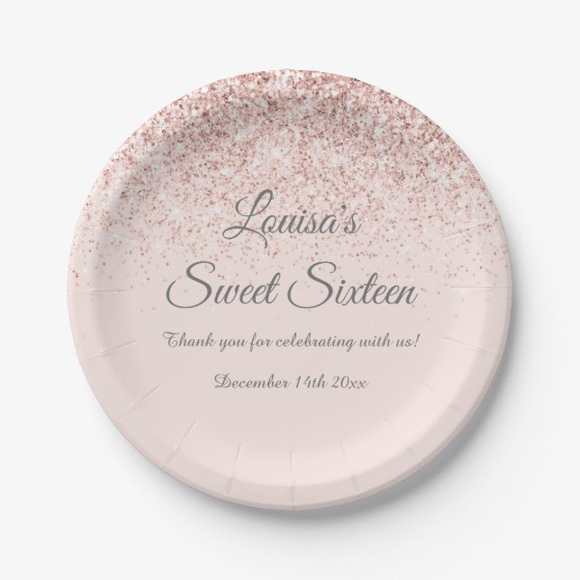 Sweet 16 Blush Glitzer Paper Birthday Party Teller (Vorderseite)