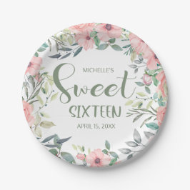 Sweet 16 Blush Pink Blume Sage Green Blätter Pappteller