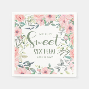 Sweet 16 Blush Pink Blume Sage Green Blätter Serviette