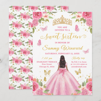 Sweet 16 Blush Pink Princess African American Girl Einladung