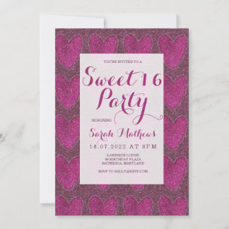 Sweet 16 Blush Pink und Magenta Glitzer Einladung