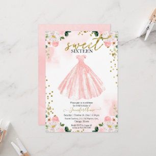 Sweet 16 Blush Wasserfarbe Blume Rosa Kleid Einladung