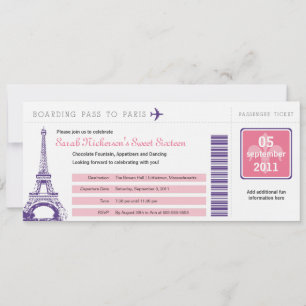 Sweet 16 Boarding Pass nach Paris Einladung