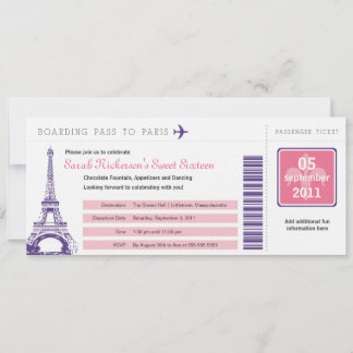 Sweet 16 Boarding Pass nach Paris Einladung