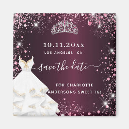 Sweet 16 bordeauxrosa Kleid Save the Date Magnet