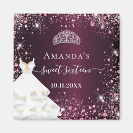 Sweet 16 bordeauxrosa tiara Kleid Glitzer Name Magnet