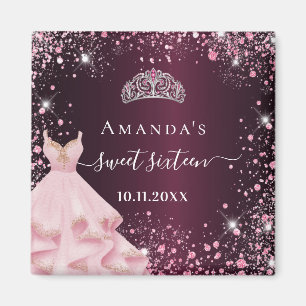 Sweet 16 bordeauxrosa Tiara Kleid Glitzer Staub Magnet
