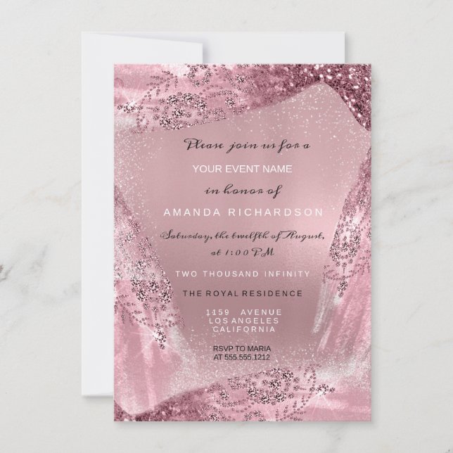 Sweet 16. Bridal Diamond Dress Rose Mauve Peony Einladung (Vorderseite)