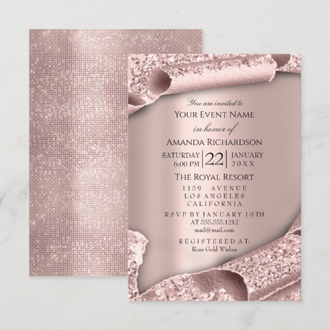 Sweet 16. Bridal Wedding 3D Rose Elegant Einladung (Vorne/Hinten)