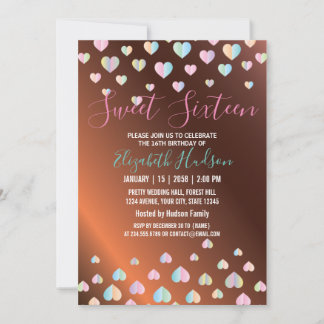 Sweet 16 Bronze Einladung mit bunten Fußketten