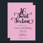 Sweet 16 Bubblegum Pink & Black Birthday Party Einladung<br><div class="desc">Passen Sie Ihre Veranstaltung an.</div>