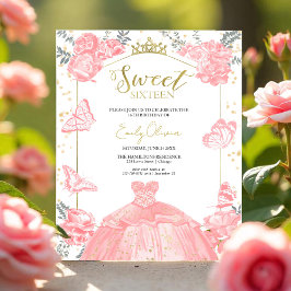Sweet 16 Budget Einladung Butterfly Pink Kleid